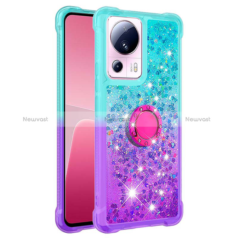 Silicone Candy Rubber TPU Bling-Bling Soft Case Cover with Finger Ring Stand S02 for Xiaomi Mi 13 Lite 5G Sky Blue