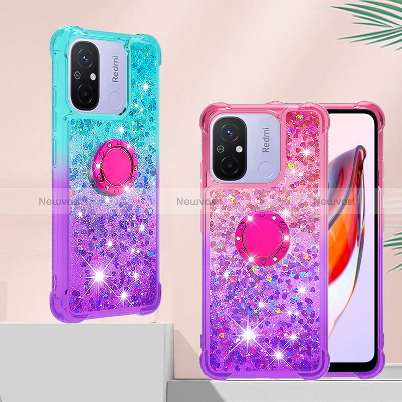 Silicone Candy Rubber TPU Bling-Bling Soft Case Cover with Finger Ring Stand S02 for Xiaomi Poco C55