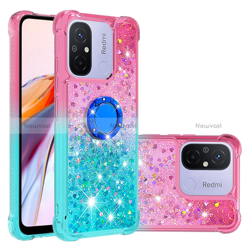 Silicone Candy Rubber TPU Bling-Bling Soft Case Cover with Finger Ring Stand S02 for Xiaomi Poco C55