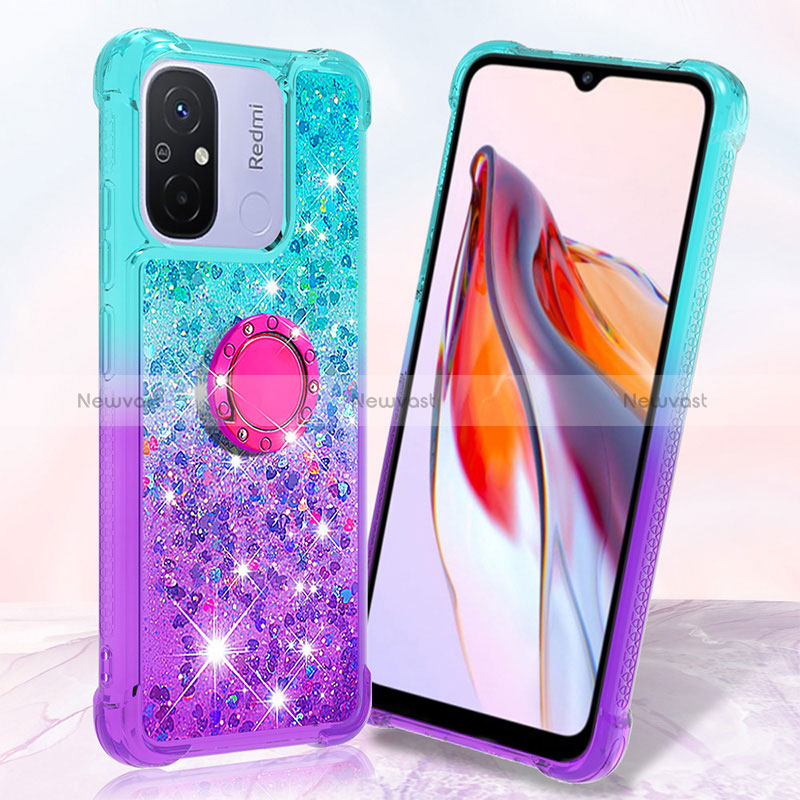 Silicone Candy Rubber TPU Bling-Bling Soft Case Cover with Finger Ring Stand S02 for Xiaomi Poco C55