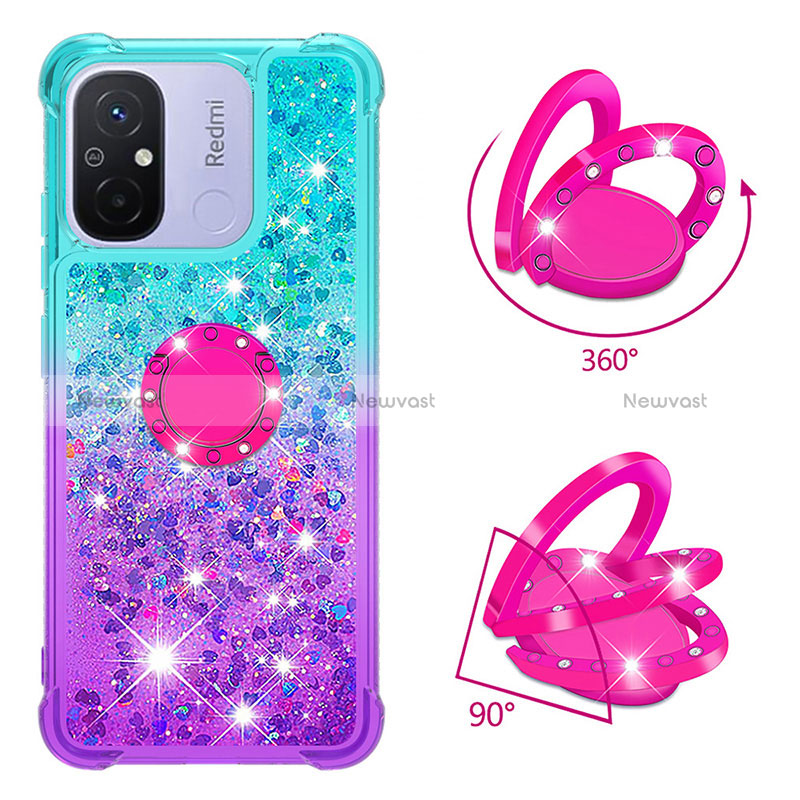 Silicone Candy Rubber TPU Bling-Bling Soft Case Cover with Finger Ring Stand S02 for Xiaomi Poco C55