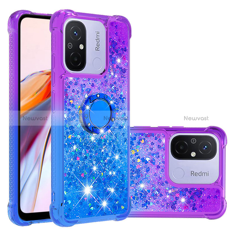 Silicone Candy Rubber TPU Bling-Bling Soft Case Cover with Finger Ring Stand S02 for Xiaomi Poco C55 Purple