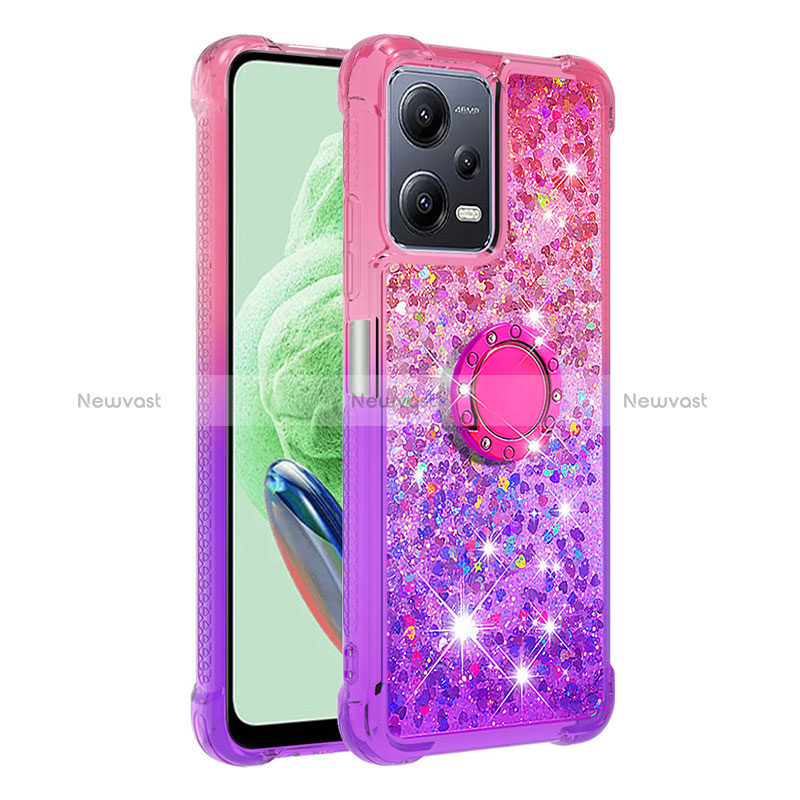 Silicone Candy Rubber TPU Bling-Bling Soft Case Cover with Finger Ring Stand S02 for Xiaomi Poco X5 5G Hot Pink