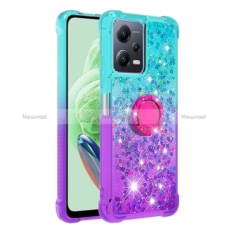 Silicone Candy Rubber TPU Bling-Bling Soft Case Cover with Finger Ring Stand S02 for Xiaomi Poco X5 5G Sky Blue