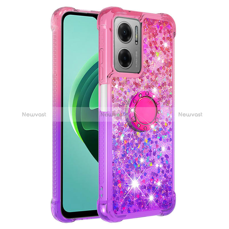 Silicone Candy Rubber TPU Bling-Bling Soft Case Cover with Finger Ring Stand S02 for Xiaomi Redmi 10 Prime Plus 5G Hot Pink