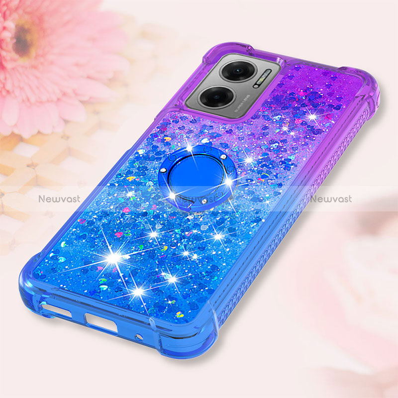 Silicone Candy Rubber TPU Bling-Bling Soft Case Cover with Finger Ring Stand S02 for Xiaomi Redmi 11 Prime 5G