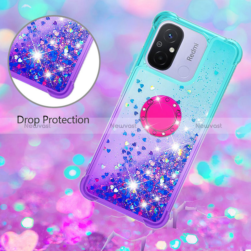 Silicone Candy Rubber TPU Bling-Bling Soft Case Cover with Finger Ring Stand S02 for Xiaomi Redmi 11A 4G