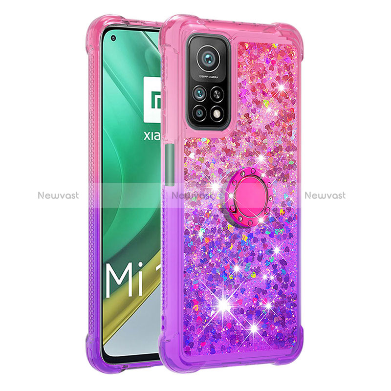 Silicone Candy Rubber TPU Bling-Bling Soft Case Cover with Finger Ring Stand S02 for Xiaomi Redmi K30S 5G Hot Pink