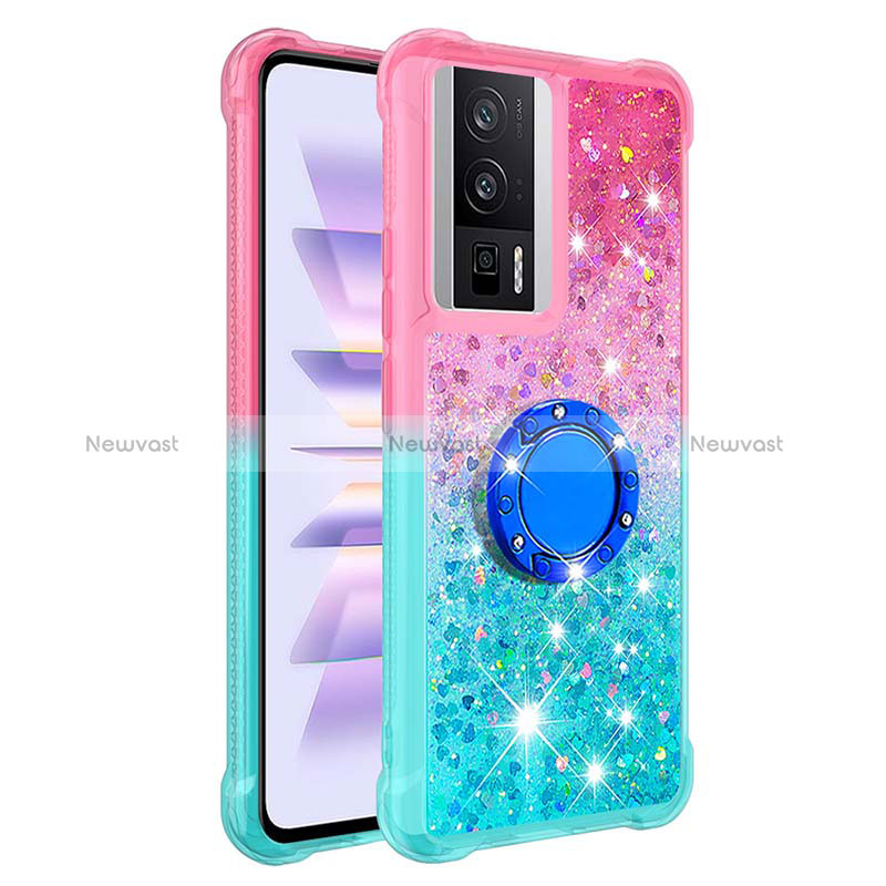 Silicone Candy Rubber TPU Bling-Bling Soft Case Cover with Finger Ring Stand S02 for Xiaomi Redmi K60 5G