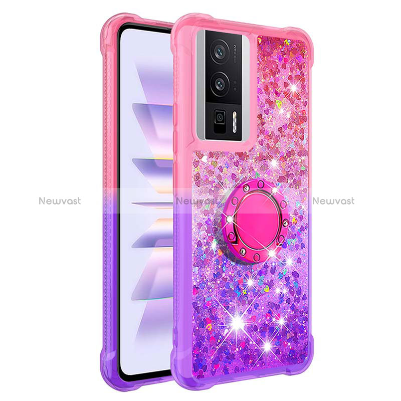 Silicone Candy Rubber TPU Bling-Bling Soft Case Cover with Finger Ring Stand S02 for Xiaomi Redmi K60 5G