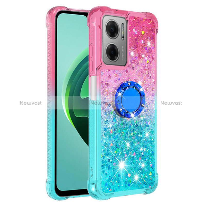 Silicone Candy Rubber TPU Bling-Bling Soft Case Cover with Finger Ring Stand S02 for Xiaomi Redmi Note 11E 5G Pink