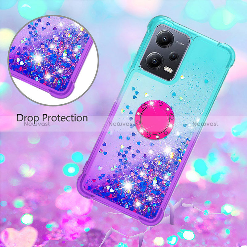 Silicone Candy Rubber TPU Bling-Bling Soft Case Cover with Finger Ring Stand S02 for Xiaomi Redmi Note 12 5G