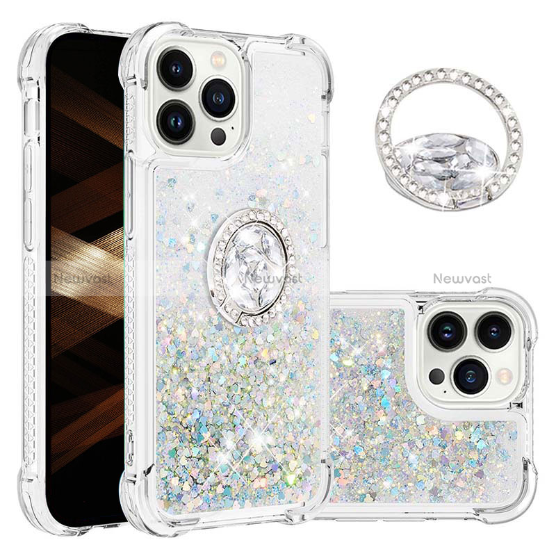 Silicone Candy Rubber TPU Bling-Bling Soft Case Cover with Finger Ring Stand S03 for Apple iPhone 13 Pro