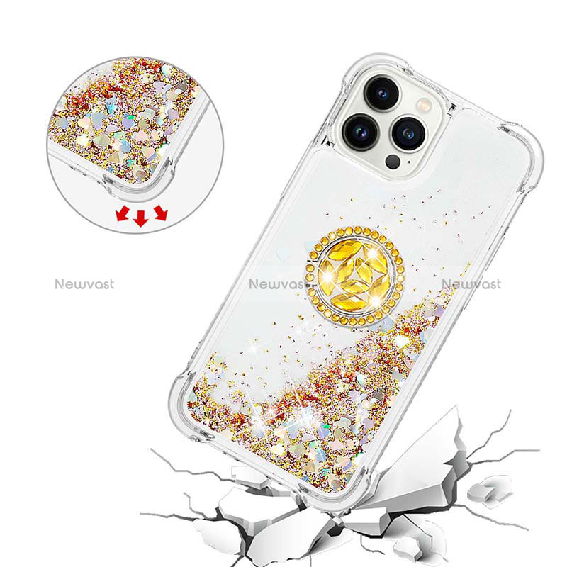 Silicone Candy Rubber TPU Bling-Bling Soft Case Cover with Finger Ring Stand S03 for Apple iPhone 14 Pro