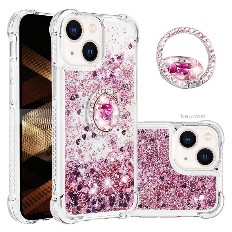 Silicone Candy Rubber TPU Bling-Bling Soft Case Cover with Finger Ring Stand S03 for Apple iPhone 15