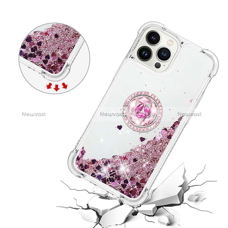 Silicone Candy Rubber TPU Bling-Bling Soft Case Cover with Finger Ring Stand S03 for Apple iPhone 15 Pro