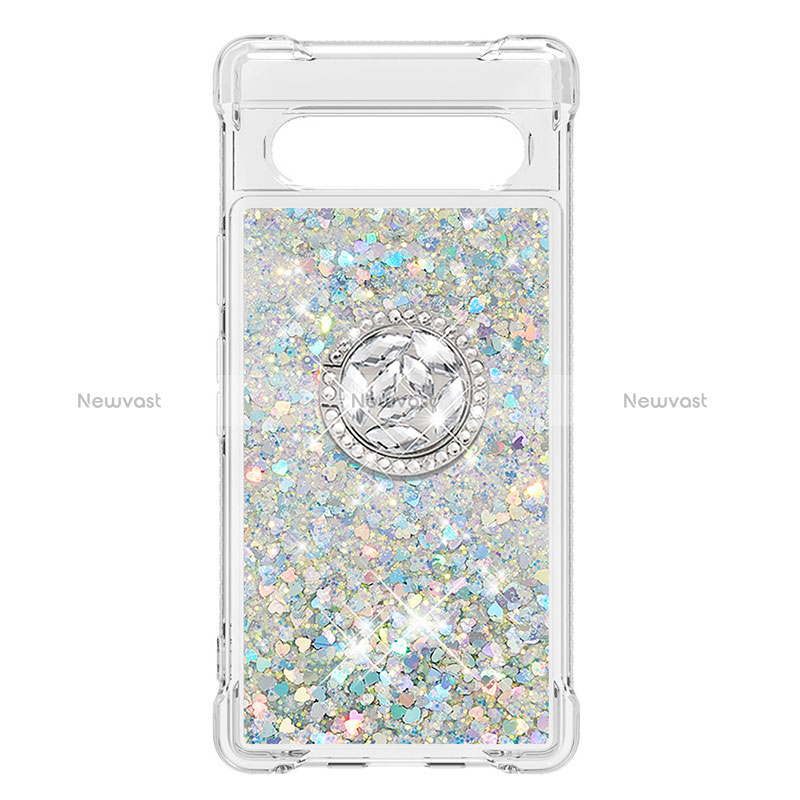 Silicone Candy Rubber TPU Bling-Bling Soft Case Cover with Finger Ring Stand S03 for Google Pixel 7a 5G