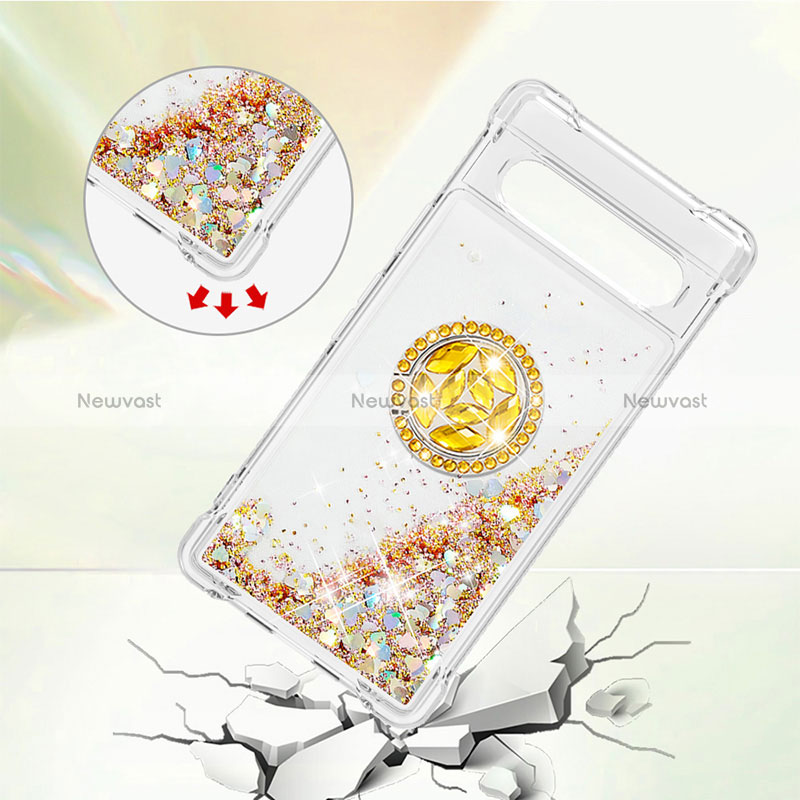 Silicone Candy Rubber TPU Bling-Bling Soft Case Cover with Finger Ring Stand S03 for Google Pixel 7a 5G