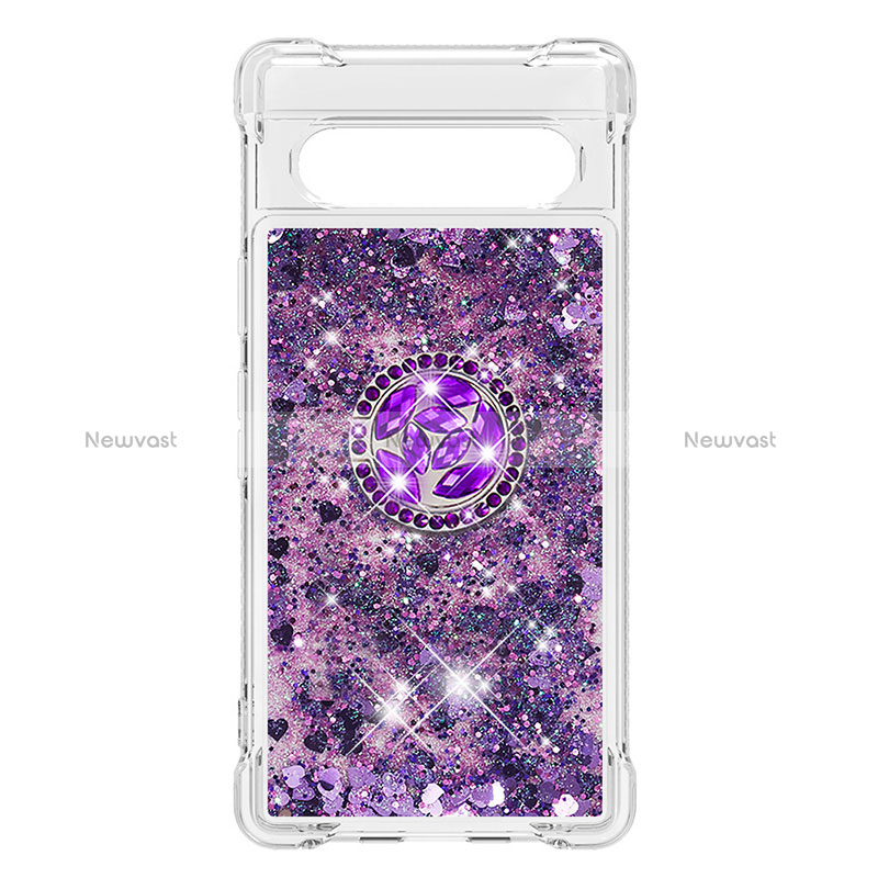 Silicone Candy Rubber TPU Bling-Bling Soft Case Cover with Finger Ring Stand S03 for Google Pixel 7a 5G Purple