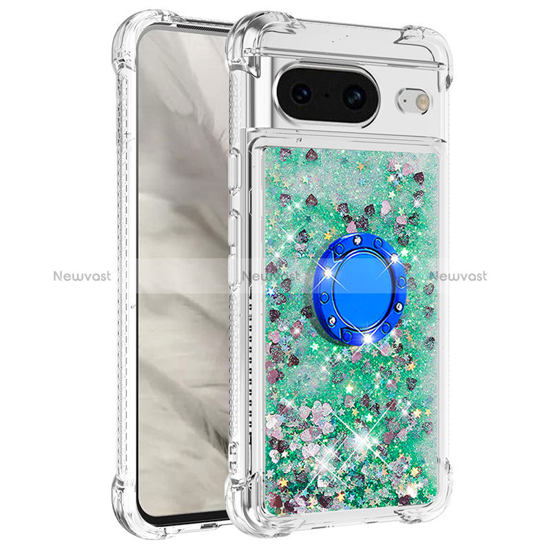 Silicone Candy Rubber TPU Bling-Bling Soft Case Cover with Finger Ring Stand S03 for Google Pixel 8 5G Green