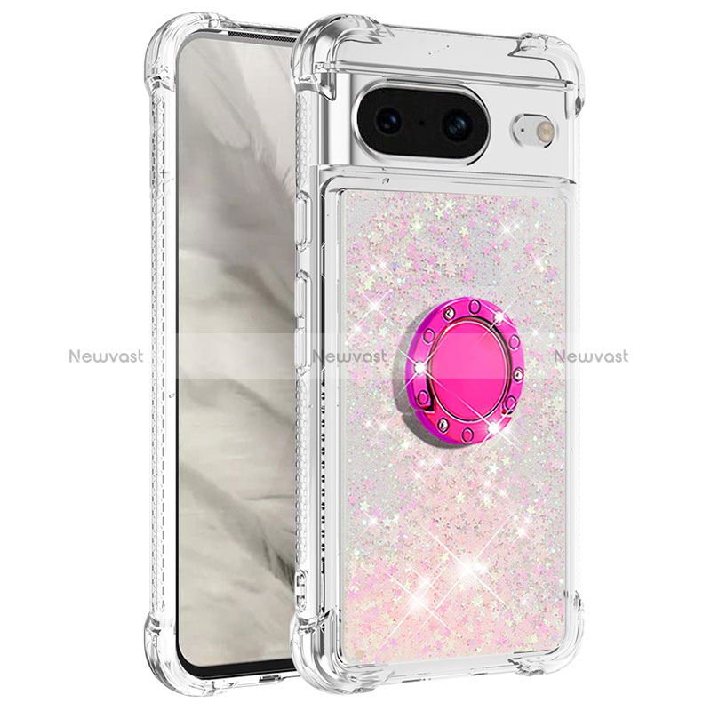 Silicone Candy Rubber TPU Bling-Bling Soft Case Cover with Finger Ring Stand S03 for Google Pixel 8 5G Pink