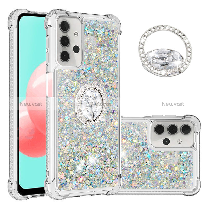 Silicone Candy Rubber TPU Bling-Bling Soft Case Cover with Finger Ring Stand S03 for Samsung Galaxy A32 4G