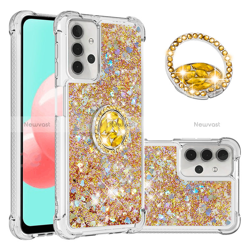 Silicone Candy Rubber TPU Bling-Bling Soft Case Cover with Finger Ring Stand S03 for Samsung Galaxy A32 4G Gold