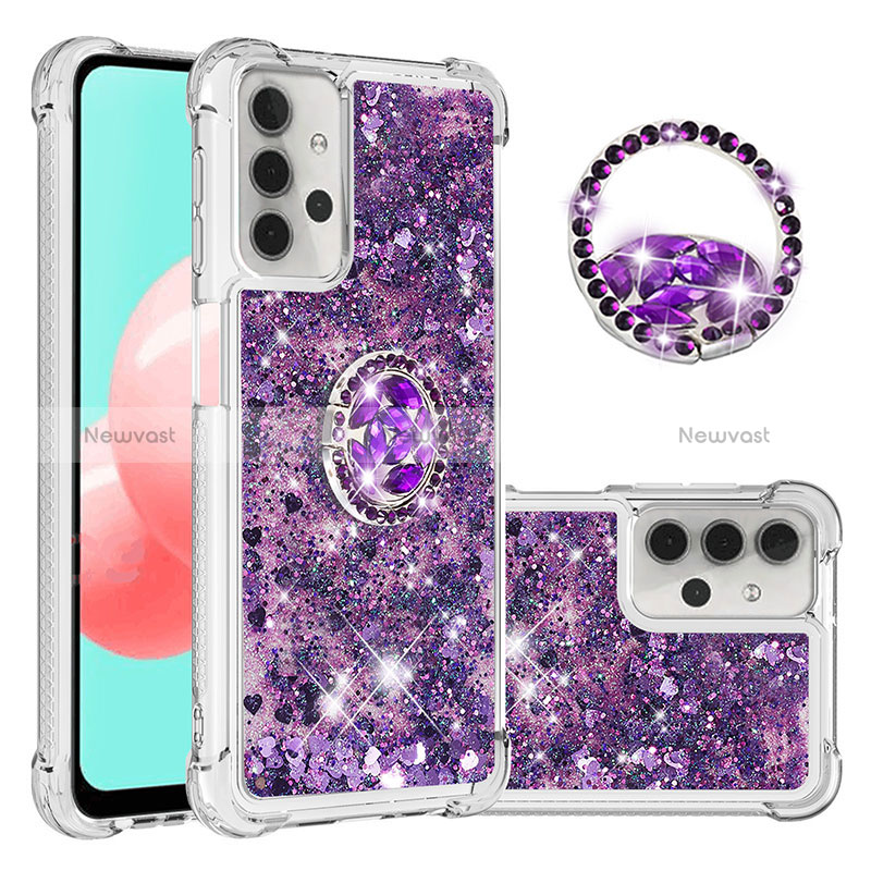 Silicone Candy Rubber TPU Bling-Bling Soft Case Cover with Finger Ring Stand S03 for Samsung Galaxy A32 4G Purple