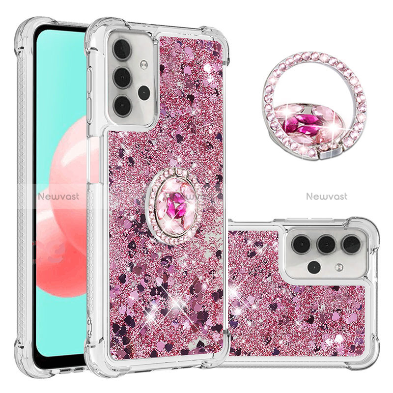 Silicone Candy Rubber TPU Bling-Bling Soft Case Cover with Finger Ring Stand S03 for Samsung Galaxy A32 4G Red