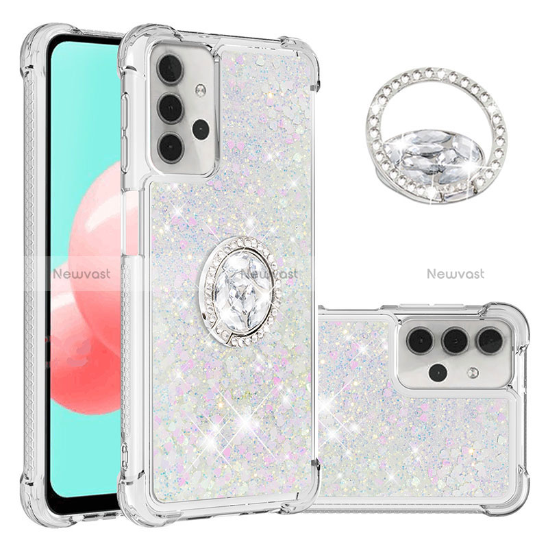 Silicone Candy Rubber TPU Bling-Bling Soft Case Cover with Finger Ring Stand S03 for Samsung Galaxy A32 5G