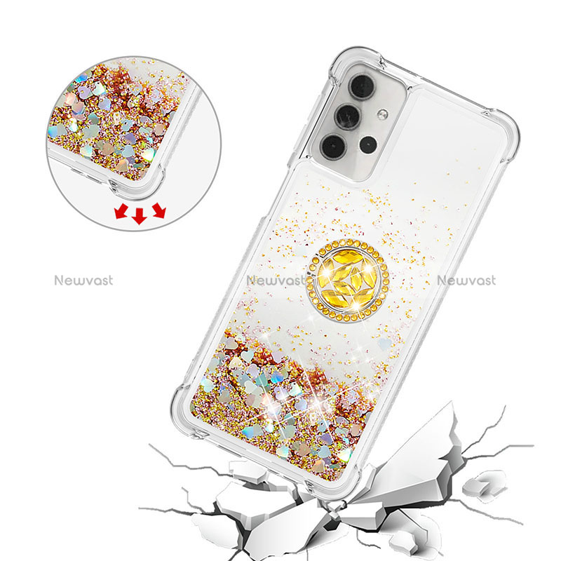 Silicone Candy Rubber TPU Bling-Bling Soft Case Cover with Finger Ring Stand S03 for Samsung Galaxy A32 5G