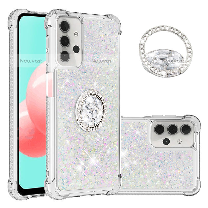 Silicone Candy Rubber TPU Bling-Bling Soft Case Cover with Finger Ring Stand S03 for Samsung Galaxy M32 5G