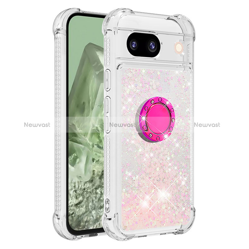 Silicone Candy Rubber TPU Bling-Bling Soft Case Cover with Finger Ring Stand YB1 for Google Pixel 8a 5G