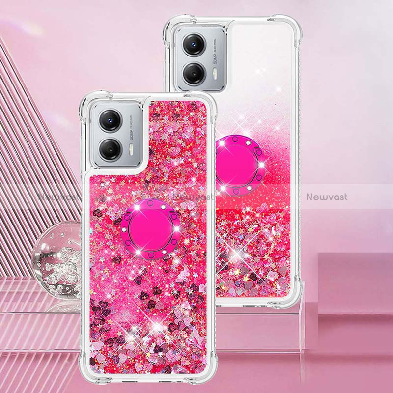 Silicone Candy Rubber TPU Bling-Bling Soft Case Cover with Finger Ring Stand YB1 for Motorola Moto G 5G (2023) Hot Pink