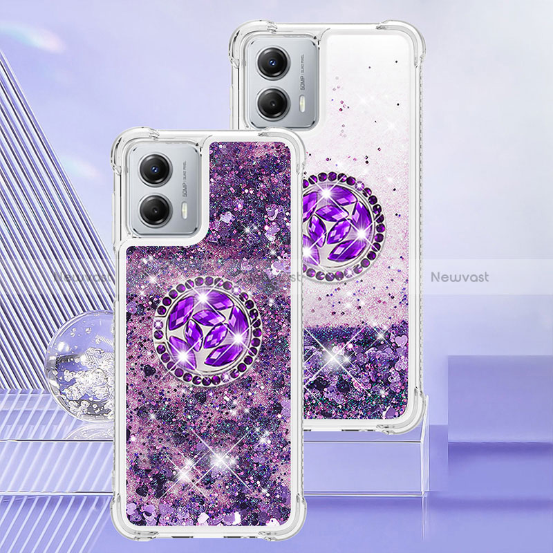 Silicone Candy Rubber TPU Bling-Bling Soft Case Cover with Finger Ring Stand YB1 for Motorola Moto G 5G (2023) Purple