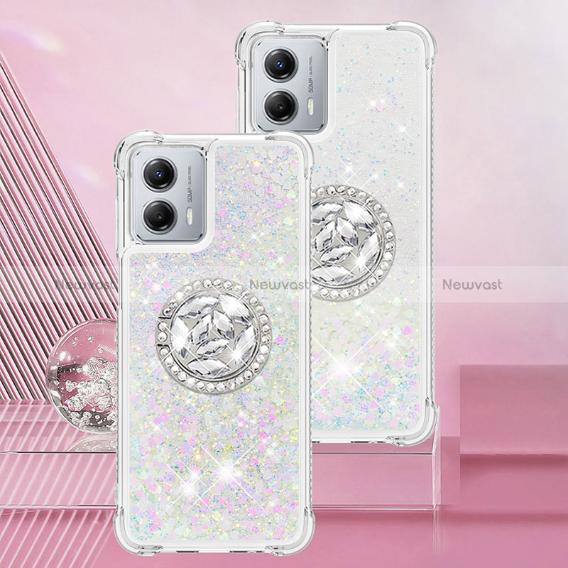 Silicone Candy Rubber TPU Bling-Bling Soft Case Cover with Finger Ring Stand YB1 for Motorola Moto G 5G (2023) Silver
