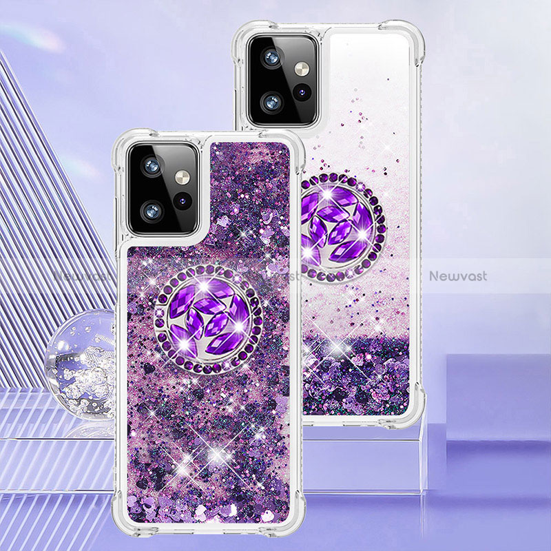 Silicone Candy Rubber TPU Bling-Bling Soft Case Cover with Finger Ring Stand YB1 for Motorola Moto G Power 5G (2023) Purple