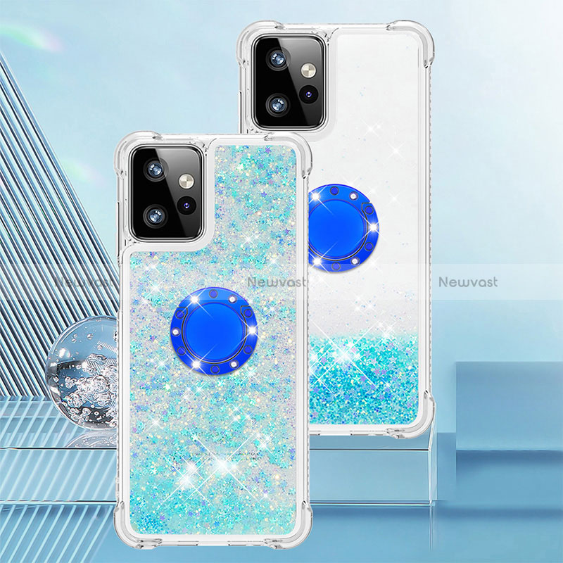 Silicone Candy Rubber TPU Bling-Bling Soft Case Cover with Finger Ring Stand YB1 for Motorola Moto G Power 5G (2023) Sky Blue