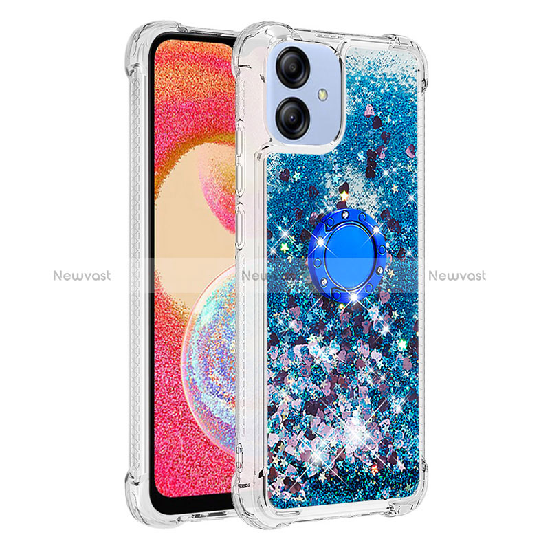 Silicone Candy Rubber TPU Bling-Bling Soft Case Cover with Finger Ring Stand YB1 for Samsung Galaxy A04 4G Blue