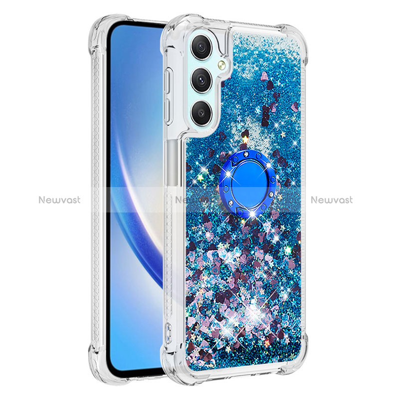 Silicone Candy Rubber TPU Bling-Bling Soft Case Cover with Finger Ring Stand YB1 for Samsung Galaxy A24 4G Blue