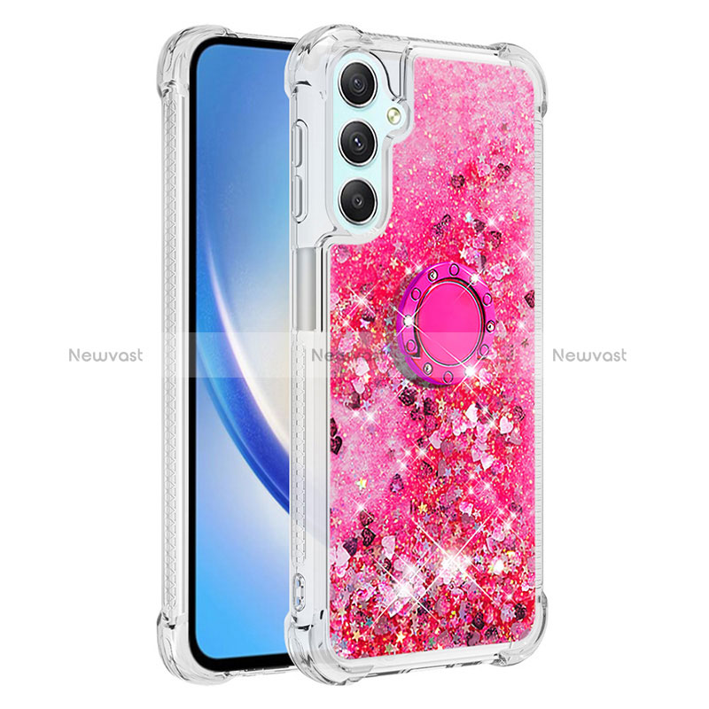 Silicone Candy Rubber TPU Bling-Bling Soft Case Cover with Finger Ring Stand YB1 for Samsung Galaxy A24 4G Hot Pink