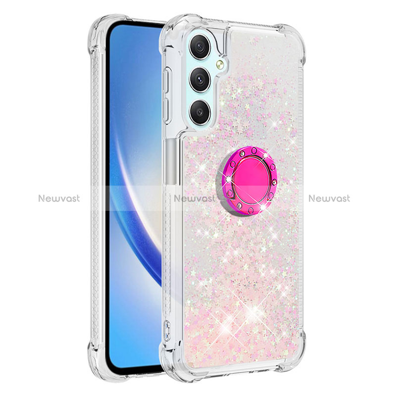 Silicone Candy Rubber TPU Bling-Bling Soft Case Cover with Finger Ring Stand YB1 for Samsung Galaxy A24 4G Pink