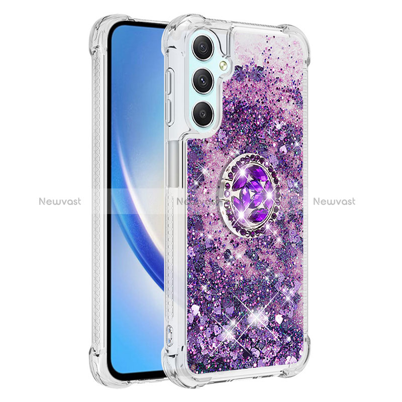 Silicone Candy Rubber TPU Bling-Bling Soft Case Cover with Finger Ring Stand YB1 for Samsung Galaxy A24 4G Purple