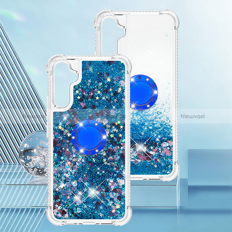 Silicone Candy Rubber TPU Bling-Bling Soft Case Cover with Finger Ring Stand YB1 for Samsung Galaxy A34 5G Blue