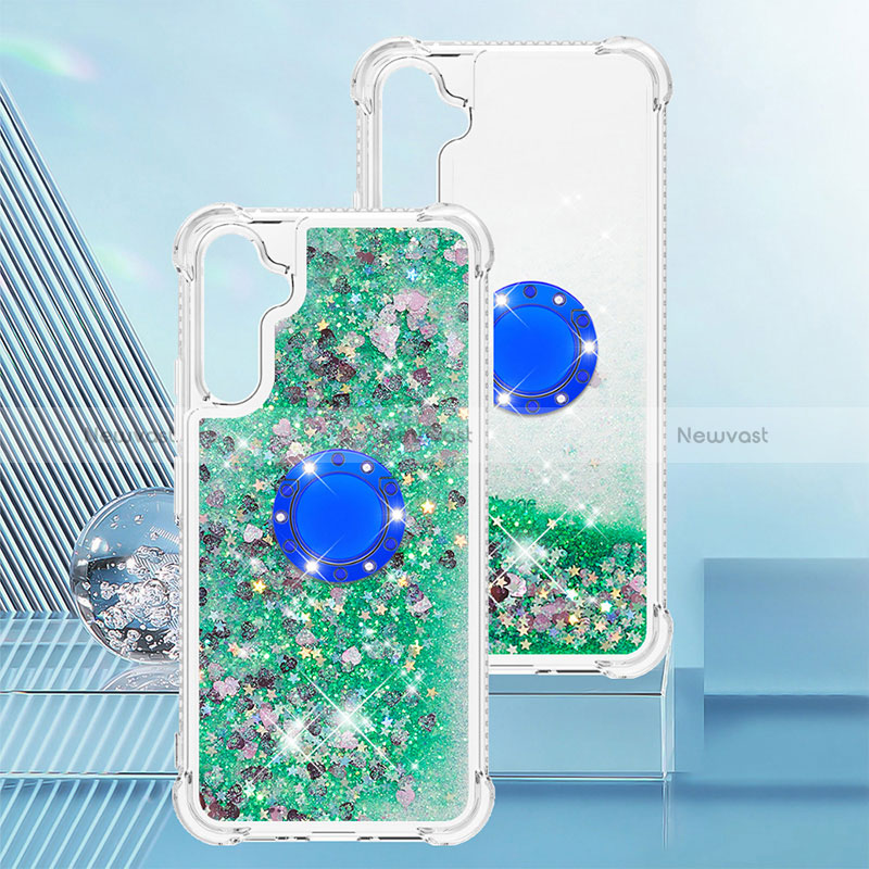 Silicone Candy Rubber TPU Bling-Bling Soft Case Cover with Finger Ring Stand YB1 for Samsung Galaxy A34 5G Green