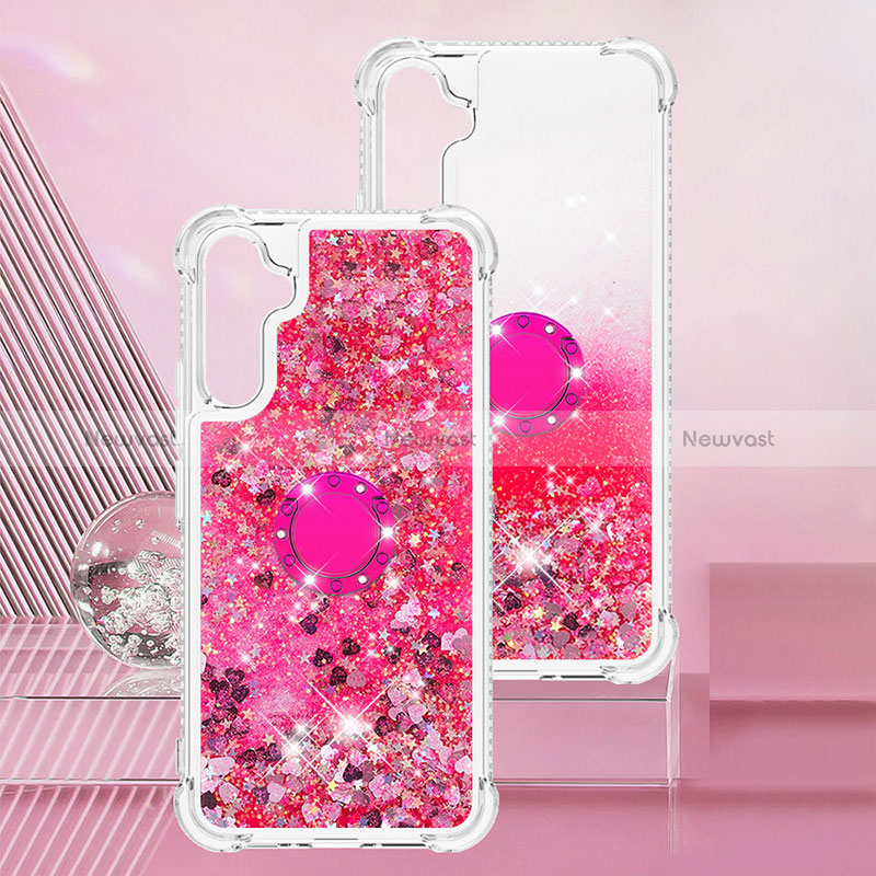 Silicone Candy Rubber TPU Bling-Bling Soft Case Cover with Finger Ring Stand YB1 for Samsung Galaxy A34 5G Hot Pink