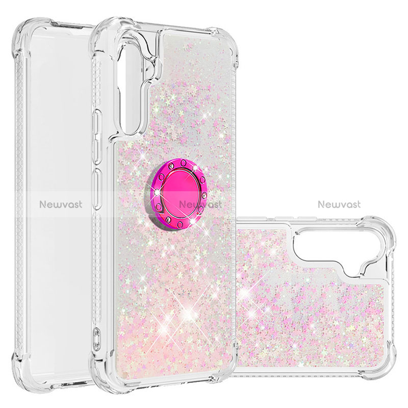 Silicone Candy Rubber TPU Bling-Bling Soft Case Cover with Finger Ring Stand YB1 for Samsung Galaxy A54 5G Pink