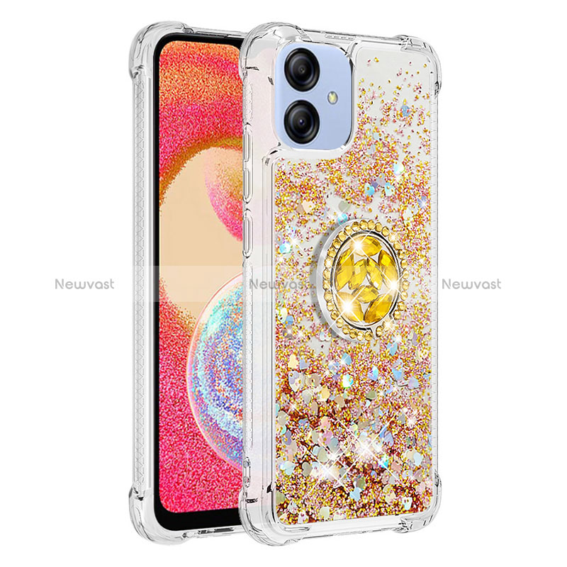 Silicone Candy Rubber TPU Bling-Bling Soft Case Cover with Finger Ring Stand YB1 for Samsung Galaxy F04 Gold