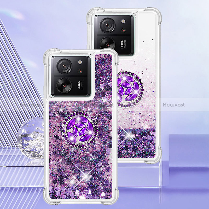 Silicone Candy Rubber TPU Bling-Bling Soft Case Cover with Finger Ring Stand YB1 for Xiaomi Mi 13T 5G Purple