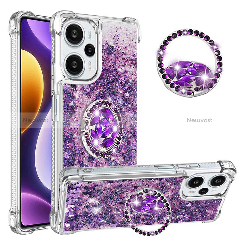 Silicone Candy Rubber TPU Bling-Bling Soft Case Cover with Finger Ring Stand YB1 for Xiaomi Poco F5 5G Purple